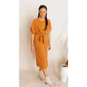 suunday NWT The Dolman Gauzy Tie Waist Dress in Meerkat Orange Size Large